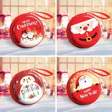 

Christmas Storage Bag Children Kids Change Coin Purse Cartoon Christmas Printed Coin Purse Tinplate Round Pouch Bags