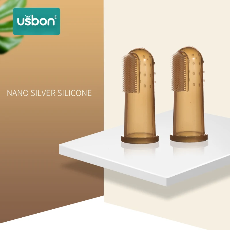 Nano silver silicone Usbon, детская зубная щетка для пальцев, для младенцев, уход за зубами, для детей, Силиконовая зубная щетка, для чистки зубов, с анти-коробкой, Детская щетка для чистки пальцев - Цвет: Nano silver silicone