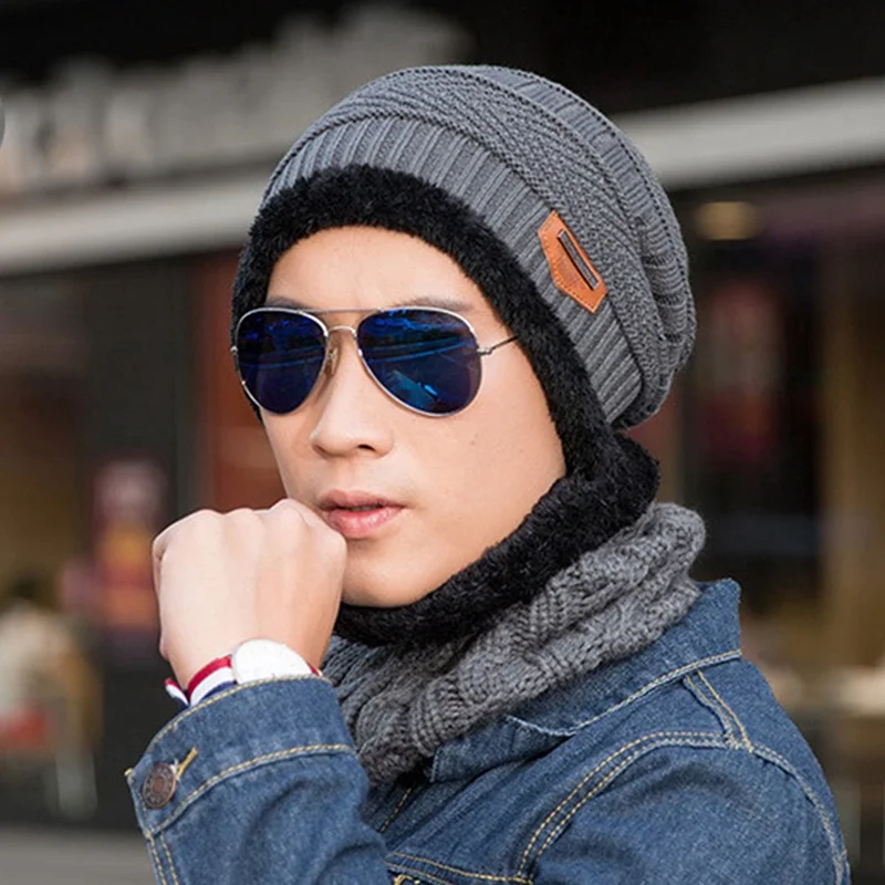 2 шт. детская зимняя теплая вязаная шапка с шарфом, набор Skullies Beanies для женщин, набор для спорта на открытом воздухе - Цвет: GY