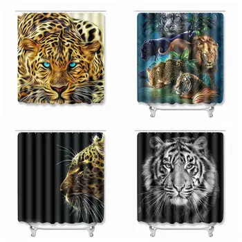

2020 Bath Curtains Modern Style Real Tiger And leopard Waterproof Washable Shower Curtains With 12 Hooks