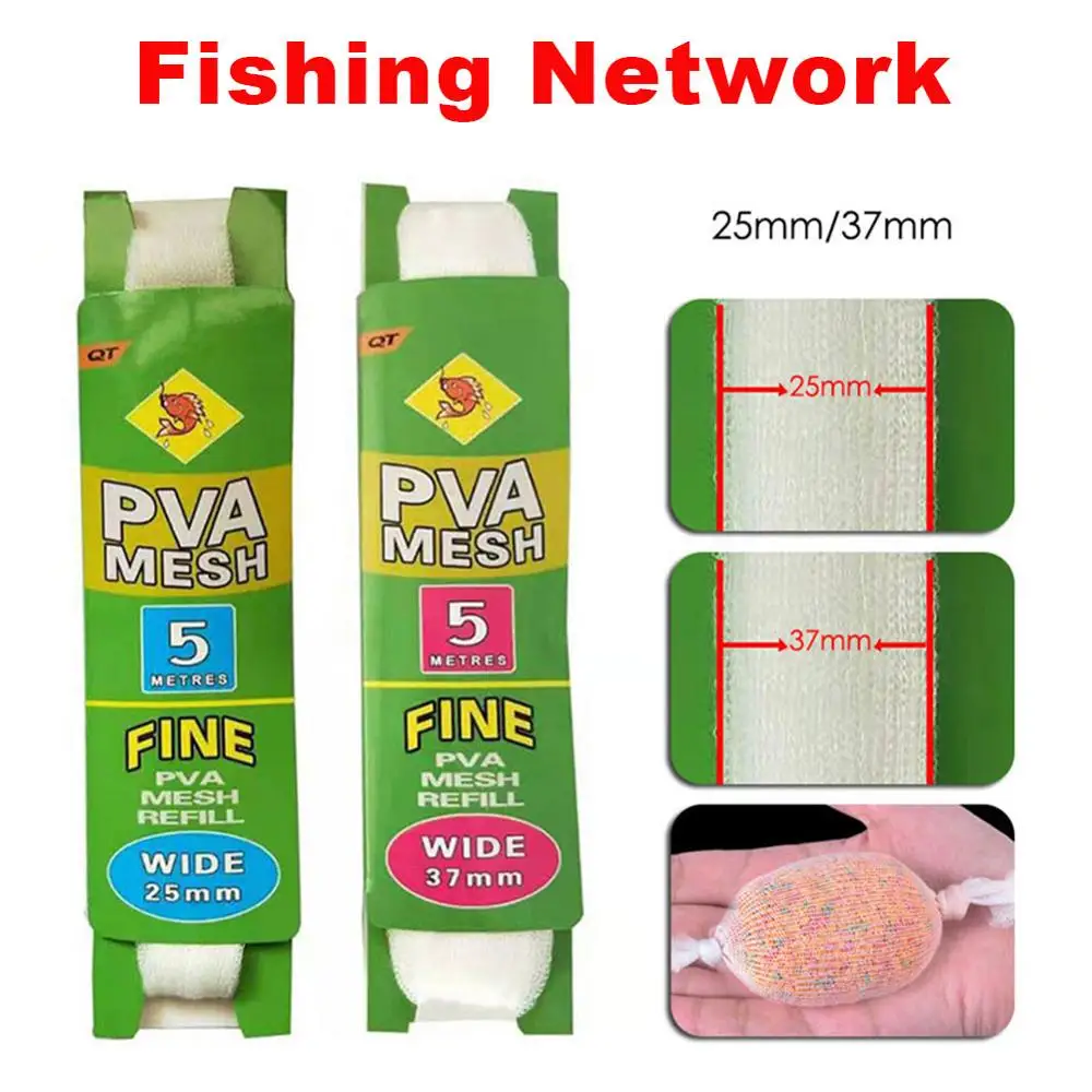 

5M PVA Soluble Mesh Refill Fishing Lures Refill Carp Fishing Feeder Hair Rig Hook Bait Feeder 37mm 25mm Fishing Accessories