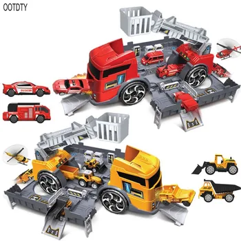 

OOTDTY Children Simulation Fire Engineering Vehicle Parking Lot Educational Pull-back Car Set for Kids Car Model Toys