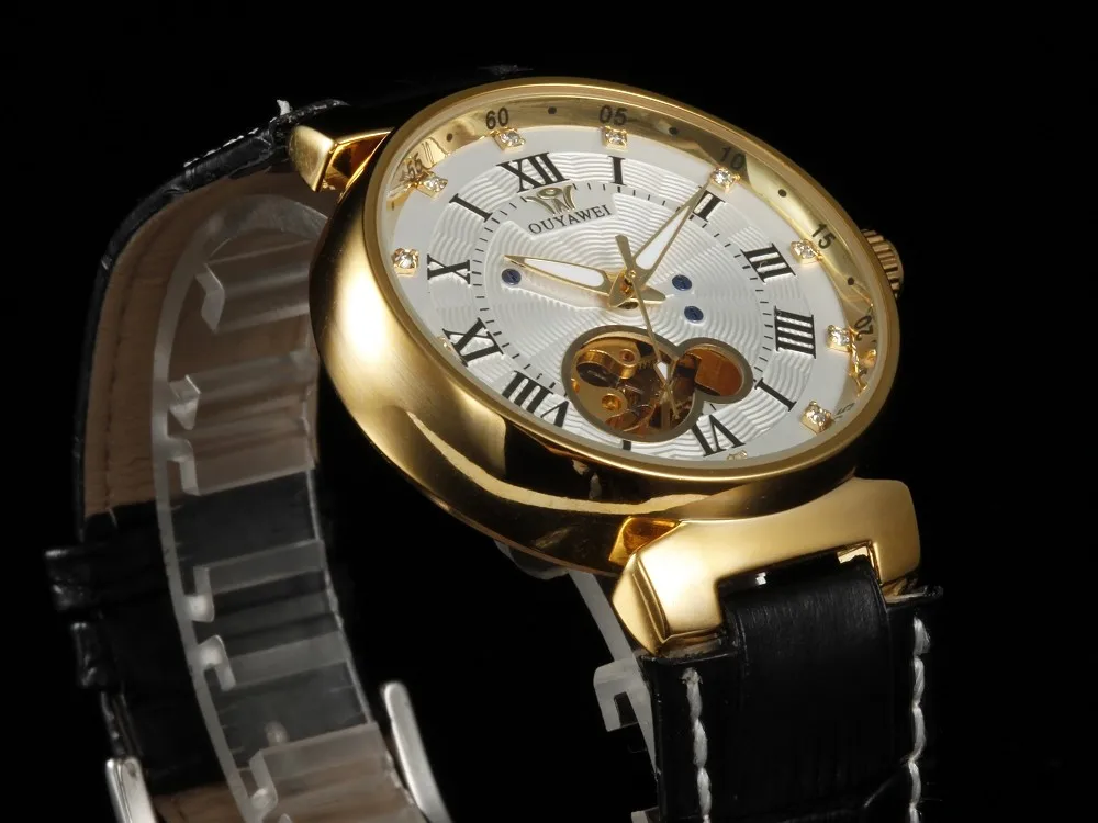 OUYAWEI модные мужские часы с кожаным ремешком автоматические механические часы Роскошные мужские наручные часы Montre Homme мужские часы reloj hombre