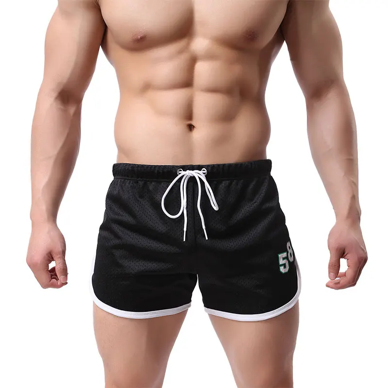 Мужские быстросохнущие шорты для бега с сетчатой стрелкой, мужская спортивная тренировочная одежда для бодибилдинга, тренажерного зала, тренировок, бега, Спортивные Повседневные Шорты - Цвет: Черный