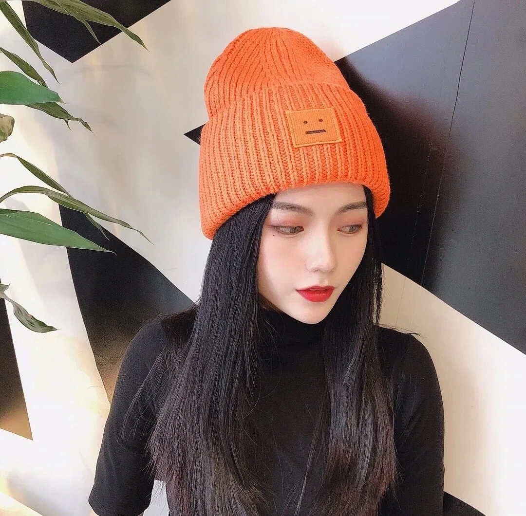 AC Studios Smiling face Beanie Skull Caps knitted Cashmere Eye Warm Couple Lovers Acne Hats Tide Street Hip-hop Wool Cap Adult