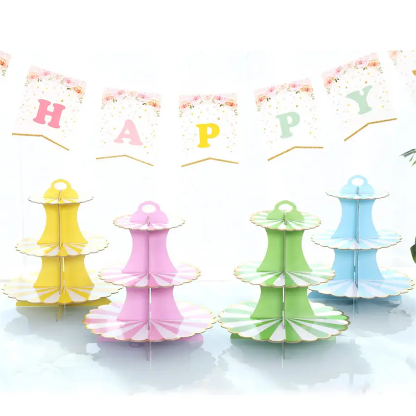 

Birthday Cake Stand Disposable Decoration Foldable Dessert Holder Display Shelf Paper Wedding Party Triple Layer Party Supplies