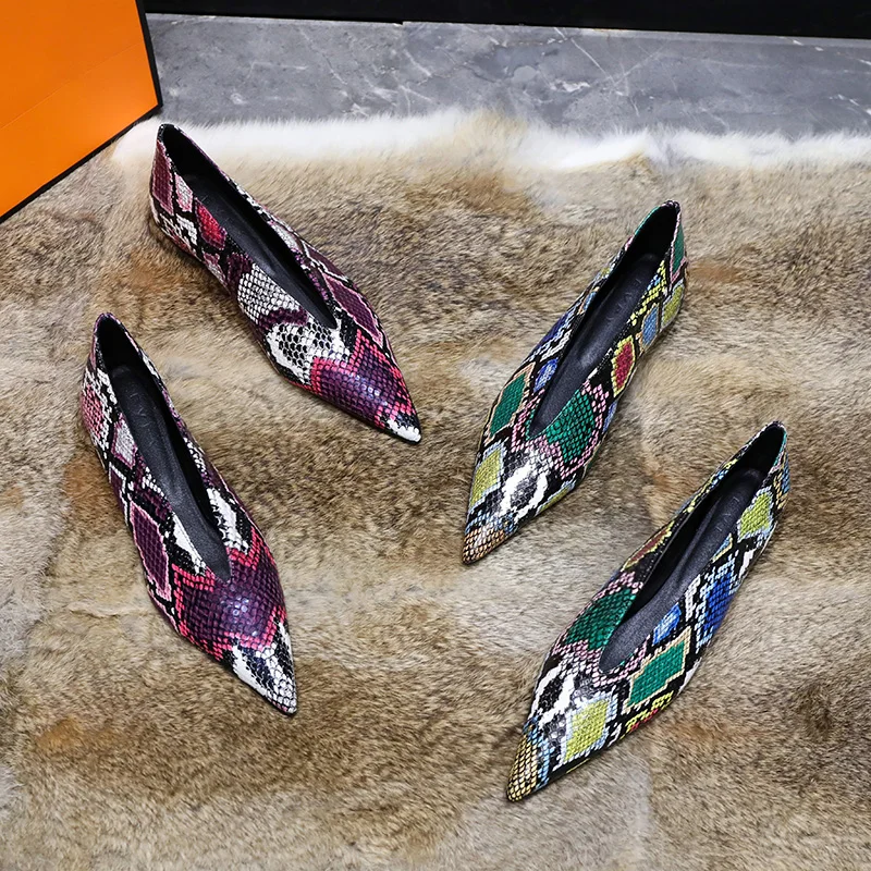 New Lady Snakeskin Pattern New Hot V Cut Elegant Women Shoe Fashion Woman's Flats Genuine Leather Ladies Shoes Casual Shoes C353 4