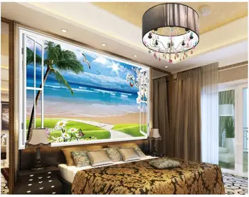 

Custom photo wallpaper 3d mural wallpaper for walls 3 d Scenery outside the seaside window with natural clear TV background wall