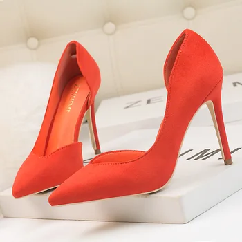 

Korean Version Solid Color High Heels Pumps Flock Shallow Mouth Women Shoes Side Hollow Out Sexy Shoes Wman 122006