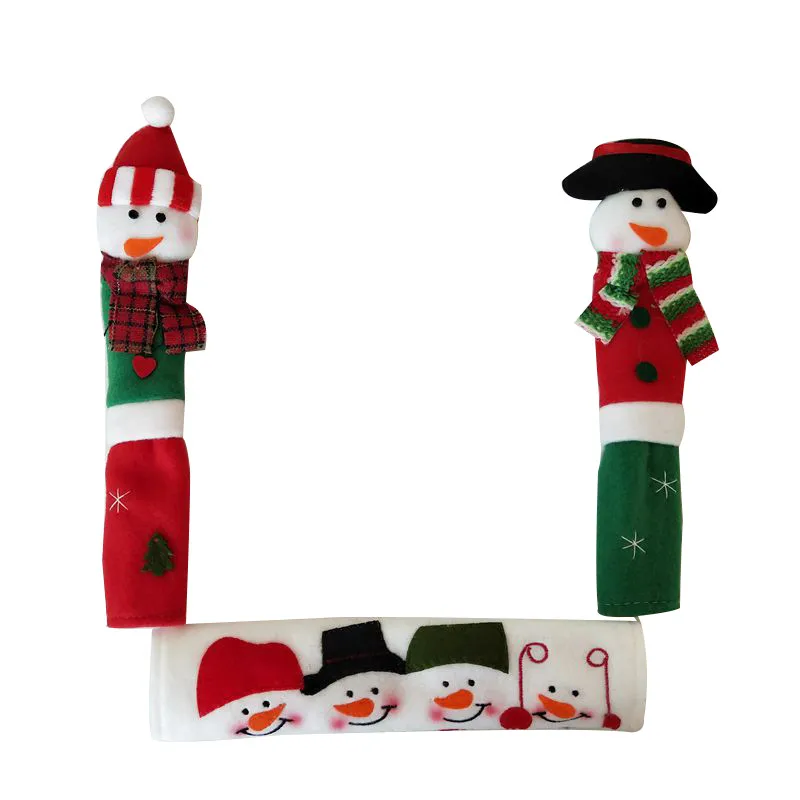 

3 Pcs/Set Christmas Decoration Snowman Handle Covers Microwave Door Refrigerator Handle Sets Kitchen Appliance Home Decor 4