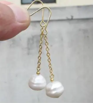 

NEW AAA 11-12MM SOUTH SEA WHITE DANGLE PEARL EARRINGS