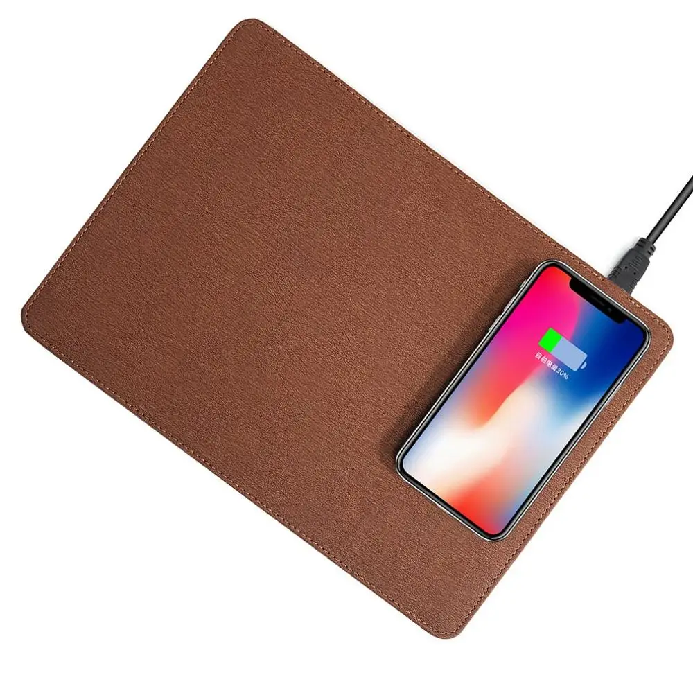 Mobile Phone Qi Wireless Charger Charging Mouse Pad Mat PU Leather Mousepad for iPhone X / 8 Plus Samsung s8 Plus / Note 8 - Цвет: brown