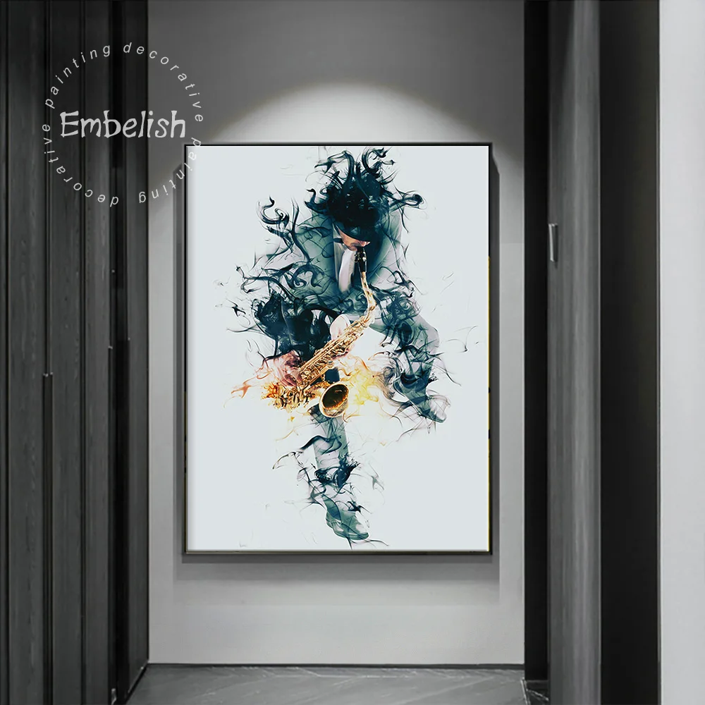 Embelish Man играющий на саксофоне изолированная музыка настенные художественные