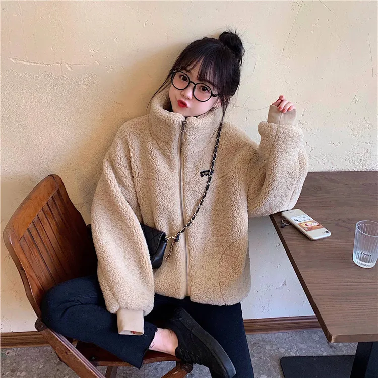

Photo Shoot Net Price ~ Fluffy Stand Collar Lambs Wool Short Coat 2860 #