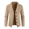 Khaki Cardigan Men Cotton Sweater Long Sleeve Mens V-Neck Sweaters Loose Solid Button Tops Fit Knitting Casual Style Clothing 1