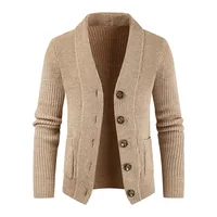 Khaki Cardigan Men Cotton Sweater Long Sleeve Mens V-Neck Sweaters Loose Solid Button Tops Fit Knitting Casual Style Clothing 1