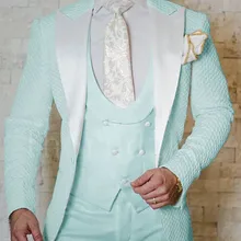 Официальный смокинг с острым отворотом, свадебные костюмы для мужчин, приталенный синий мужской костюм в клетку, костюм жениха, пиджак, жилет, брюки, костюм Homme