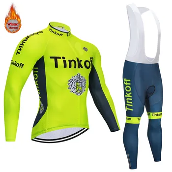 

tinkoff Cycling Jersey 2019 Pro Team Bike Winter Thermal Fleece Long Sleeve Set Ropa Ciclismo Bicycle Triathlon Cycling Set