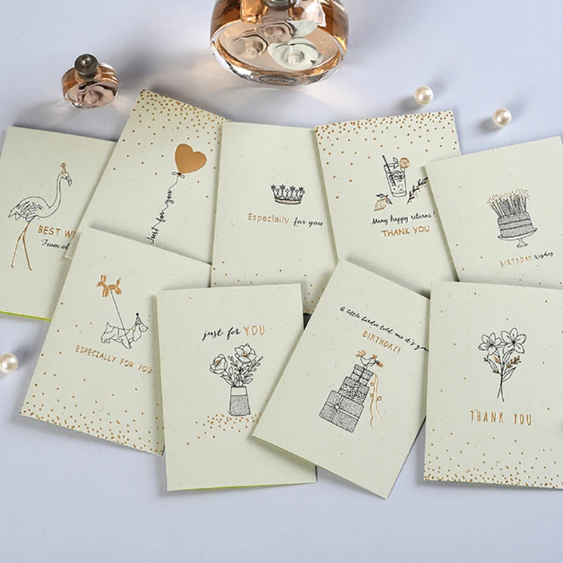

1set Mini Greeting Card Retro Hot Stamping Simple Blessing Birthday Thank You Card