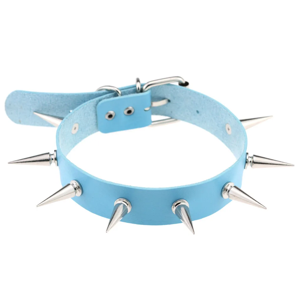 2021 Fashion Punk Blue Leather Choker Necklace Multilayer Heart Round Chocker Sexy Collar E Girl Women Necklace Gothic Jewelry 