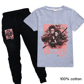 

Kids Girl Cartoon Anime Kawaii girls fall boutique outfits Demon Slayer Children Clothing Sets Halloween Short Sleeve T-shirt