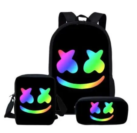 Picture color DJ Marshmello Guy школьная сумка для подростков мальчиков и девочек, детский персональный школьный ранец Marshmallow face Smile Hip-Hop веселый рюкзак - Цвет: Picture color