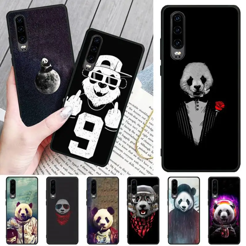 

LJHYDFCNB Cool panda Black Soft Shell Phone Case Capa For Huawei P8 lite 2017 P9 P10 20Pro Lite Pro P30lite P Smart 2019