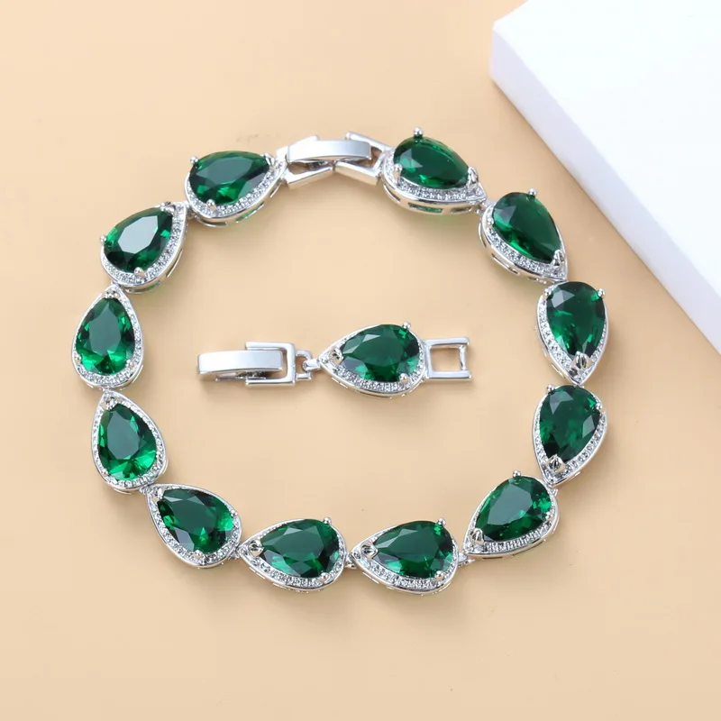 925 пробы, серебро,, капля воды, зеленый циркон, браслет, здоровье, модные ювелирные изделия для женщин, шкатулка для ювелирных изделий SL133
