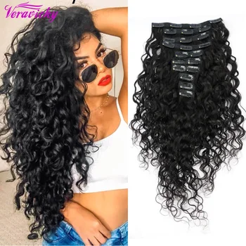 

Veravicky 140G Clip in Extensions Human Hair Brazilian Machine Made Remy Human Hair Natural Wave Clip ins