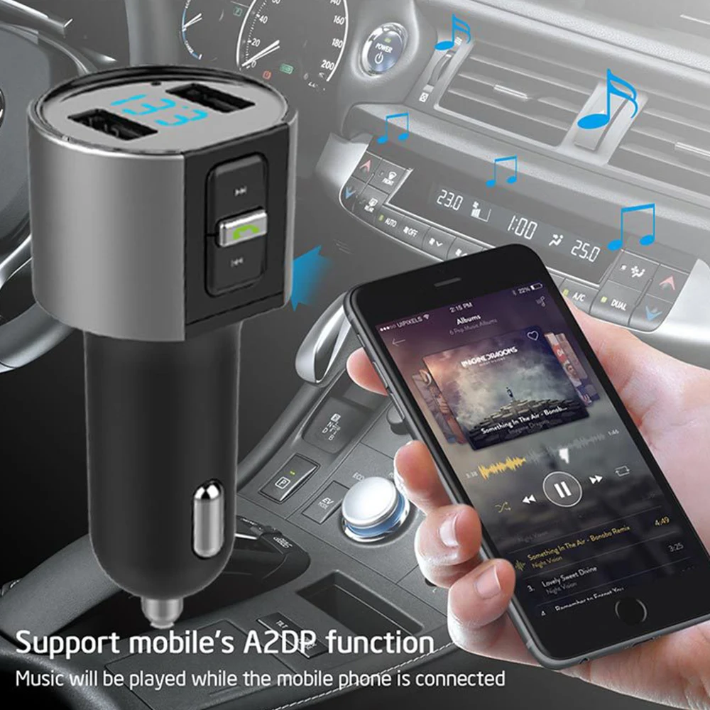 

3.4A Car USB Charger FM Transmitter Bluetooth Handsfree USB Lighter Socket U Disk Music Play Dual USB MP3 Charger