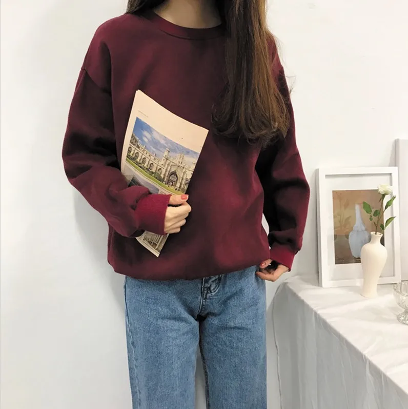 Wine red Sudaderas mujer,, Harajuku, одноцветная толстовка, женская, с длинным рукавом, с капюшоном, свободная, женские толстовки, свитшоты, повседневный спортивный костюм - Цвет: Wine red