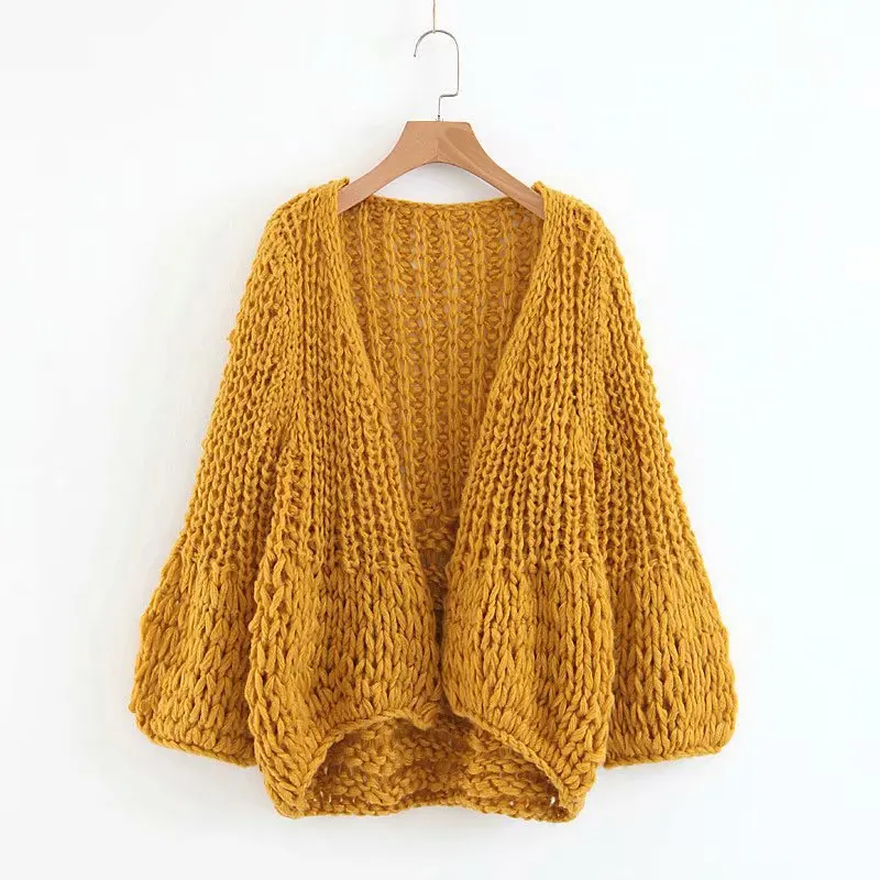 

2018 Western Style Spring And Summer WOMEN'S Dress New Style Handmade Knitting Solid Color Simple Sweater Cardigan Coat