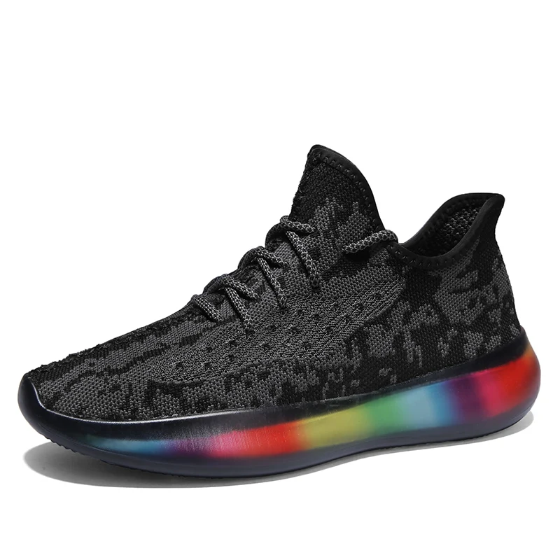 Мужские кроссовки Flyknit; удобные дышащие мужские спортивные кроссовки; Повседневная модная обувь для трекинга; Прямая поставка; AODLEE - Цвет: Черный