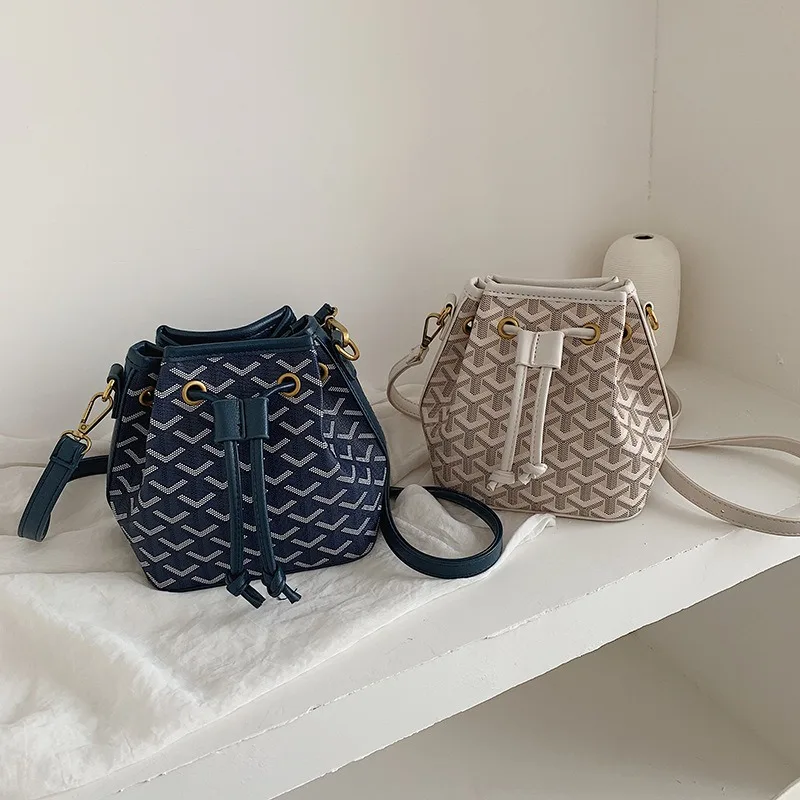 

2019 New Fashion Women's Bag Simple Temperament Super Fire Joker Dog Tooth Printing Shoulder Messenger Bag with Bucket Bag