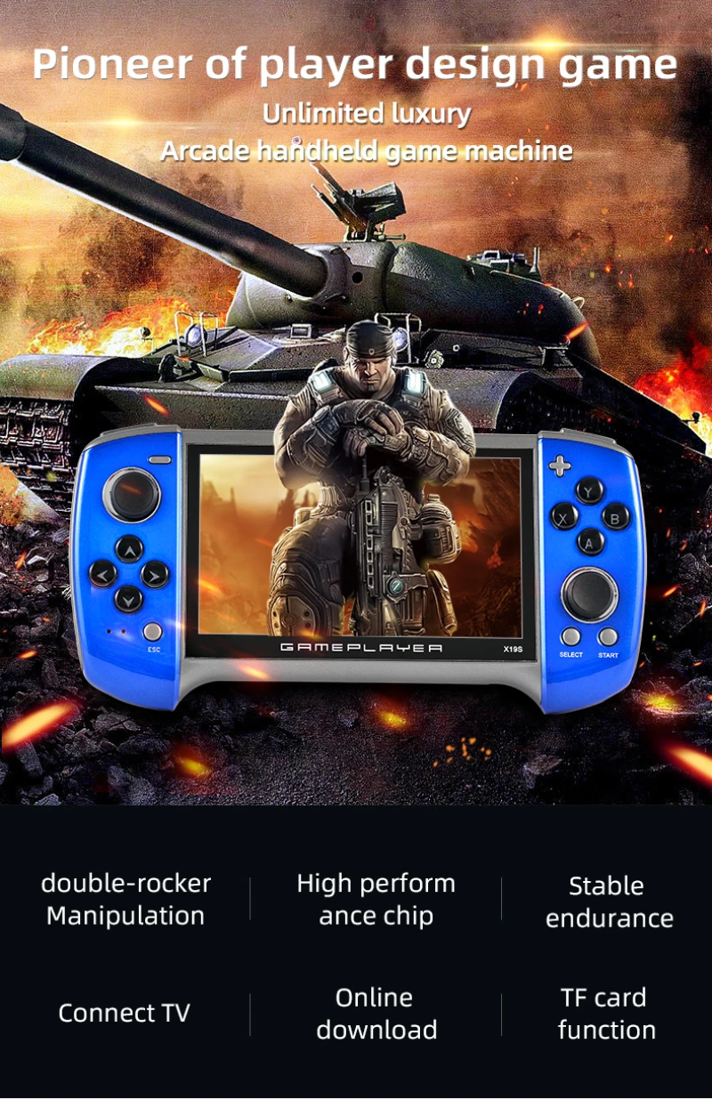 5.1 Inch Handheld Portable Game Console X19s Dual Joystick 8GB Preloaded 1000 Games Support TV Out Video Game Camera Machine