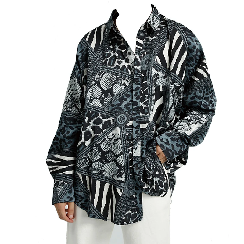 men shirts new arrival antumn spring full print long shirt Retro personality chiffon floral shirt free shipping