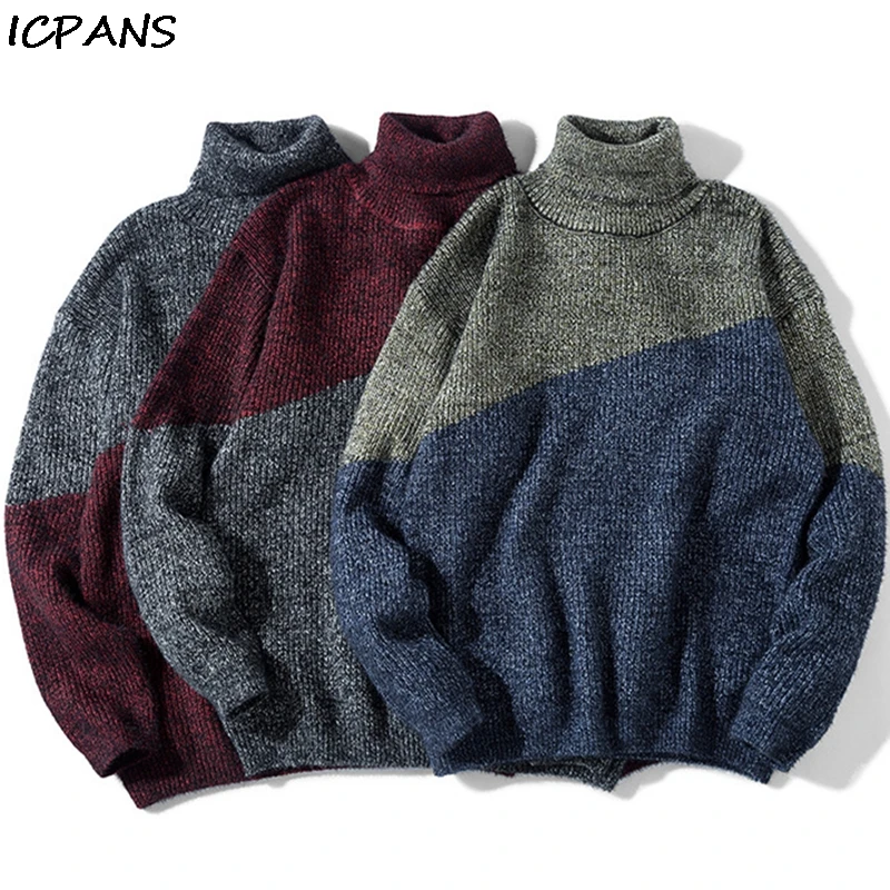 

ICPANS Turtleneck Sweater For Men Casual Korea High Neck Pullovers Men Knitted 2019 New Fashion Winter Turtleneck Male