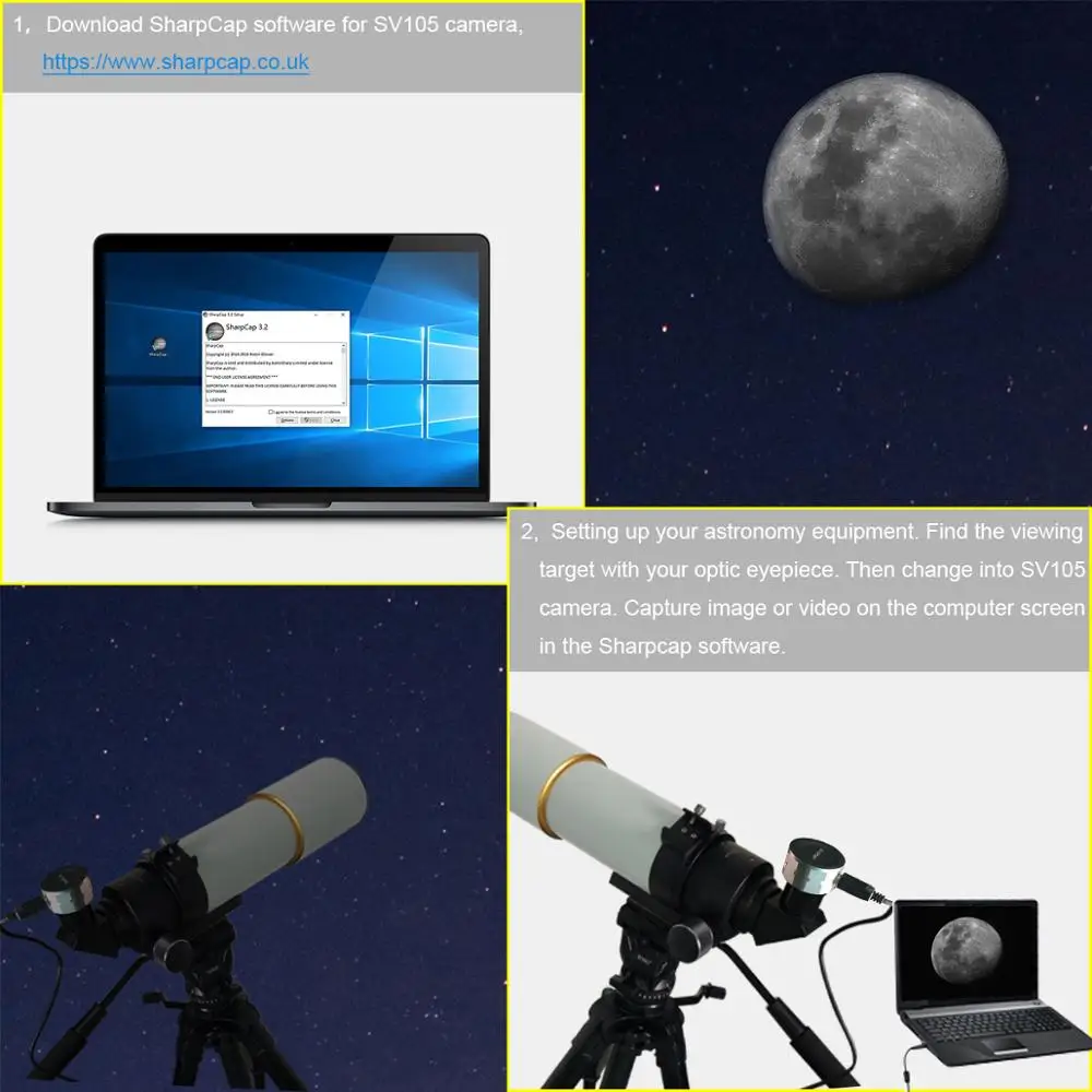 SVBONY SV105 2MP электронный окуляр 1.25 дюймовый USB соединение астрономический телескоп