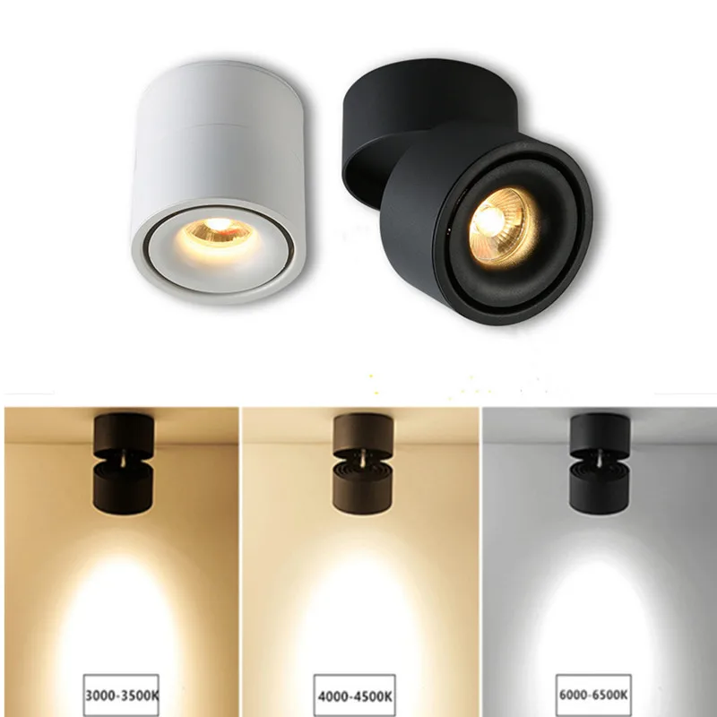 

360 Angle Adjustable Dimmable Surface Mounted Downlight Ceiling Lamp 7W 10W 12W 15W LED COB Spot Light AC110/220V Ceiling Light