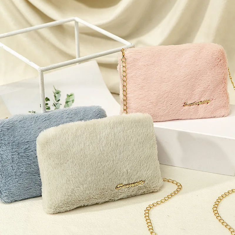 

Velvet Women's Purse 2019 New Hand Case Chain Zipper Purse Warm Girl Designer Messenger Soft Lady Purse
