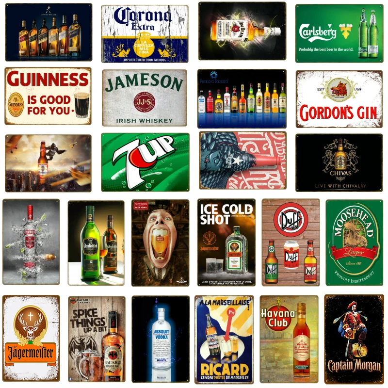 

Retro Bar Decoration Ice Cold Beer Tin Signs Metal Plaque Wine Whiskey Painting Poster Pub Casino Home Vintage Wall Decor YQ096
