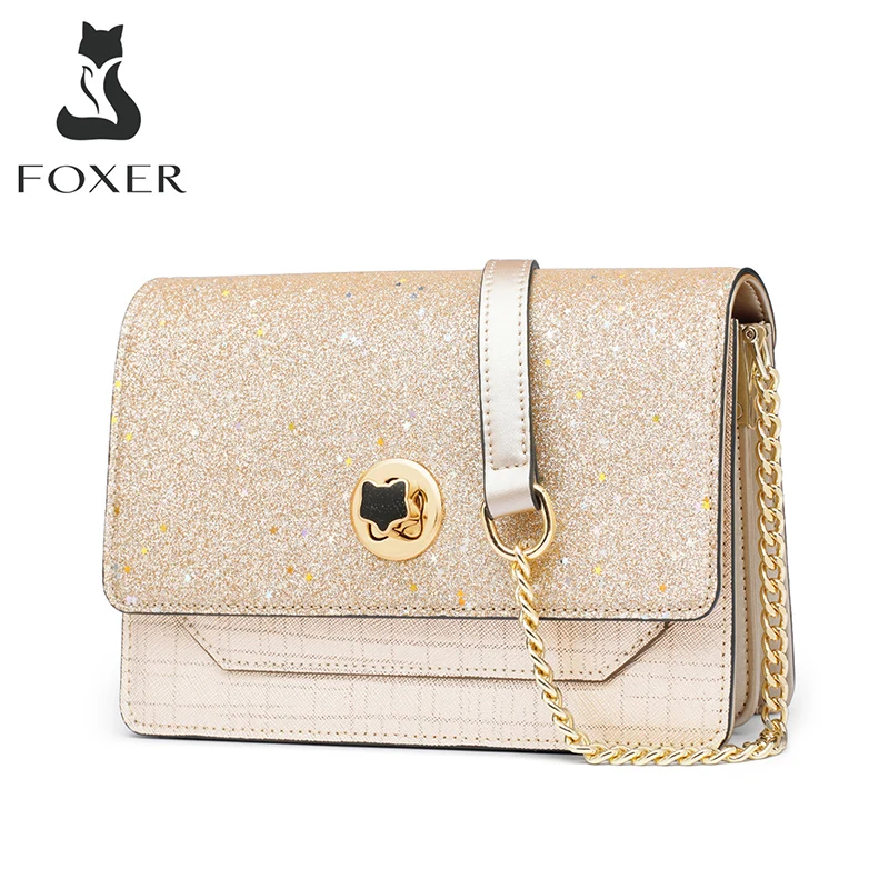 FOXER Female Evening Bag Shining Gold Chic Women's Shoulder Messenger Bags Mini Flap Purse for Yound Ladies Cross-body | Багаж и сумки