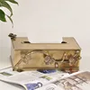 Creativity Brass Plum Tissue Boxes European Modern Relief Craft Golden Metal Handwork Paper Towel Organization Home Decoration 4