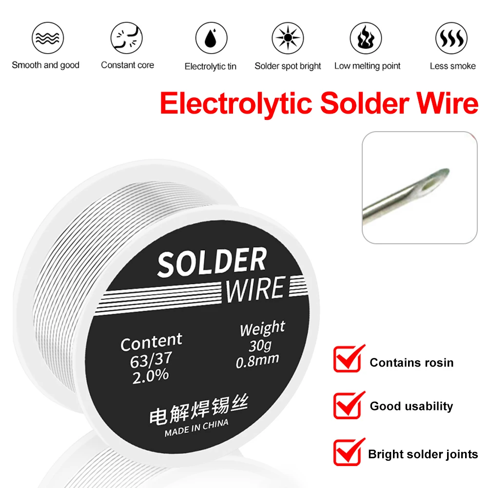 30g Welding Solder Wire High Purity Low Fusion Spot 0.8mm Rosin Core Soldering Wire Roll No-clean FLUX 2.0% Tin BGA Welding Tool