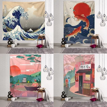 

Japanese Kanagawa background cloth ins hanging cloth home decor tapestry ukiyoe surfing tapestry decorative painting living room
