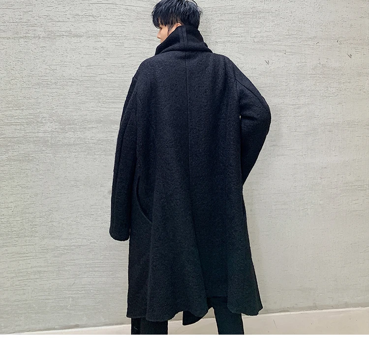 Для мужчин японский стиль уличная Винтаж Готический Шерстяной Кардиган Куртка Верхняя одежда Мужская Зимняя Длинная ветровка пальто для сцены