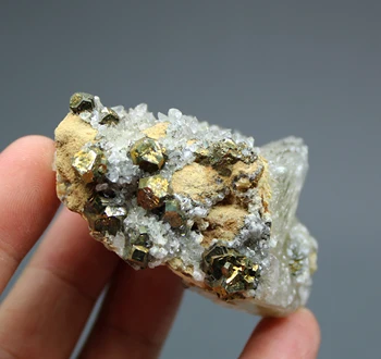 

92g Natural pyrite and Calcite symbiosis mineral specimen stones and crystals healing crystals quartz