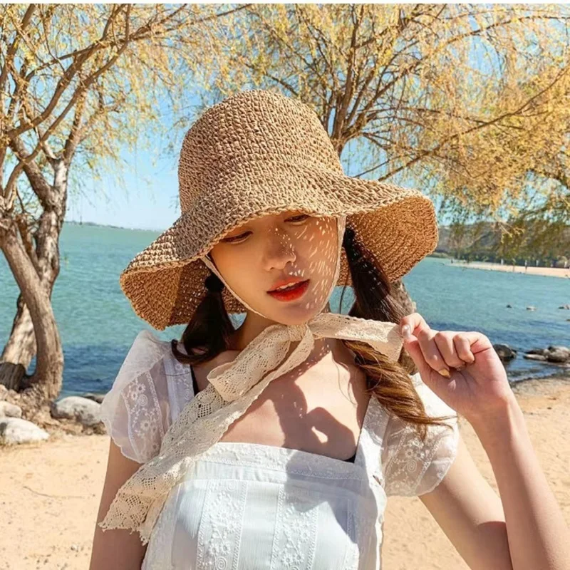 

2020 Women's Straw Hats Panama Caps Beach Hat Summer UV Protection Bowknot Caps Panama floppy Beach Hats Ladies bow hat