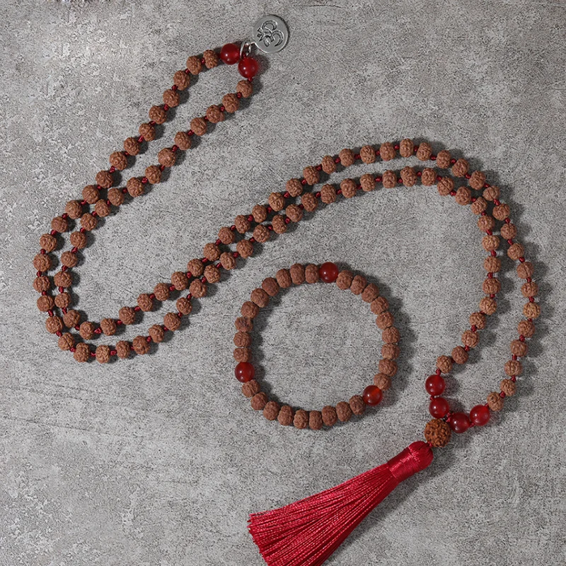 Originale Rudraksha Agata Rossa 108 Mala Collana Meditazione Yoga Preghiera Japamala Set Con Gioielli Braccialetto