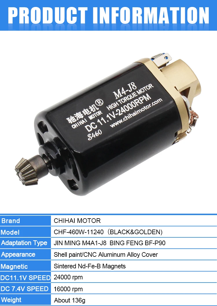 Chihai мотор CHF-460W-11240 ЧПУ короткий вал с высоким крутящим моментом двигатель постоянного тока для Jinming M4a1-J8 Bing Feng Bf-P90